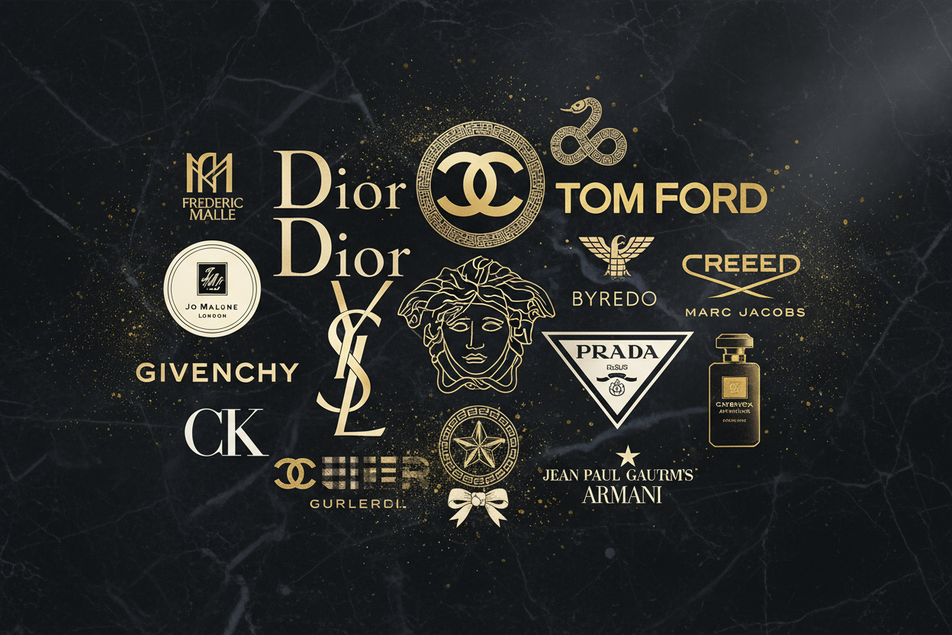 generate an image with all famous perfumes brands from around the world